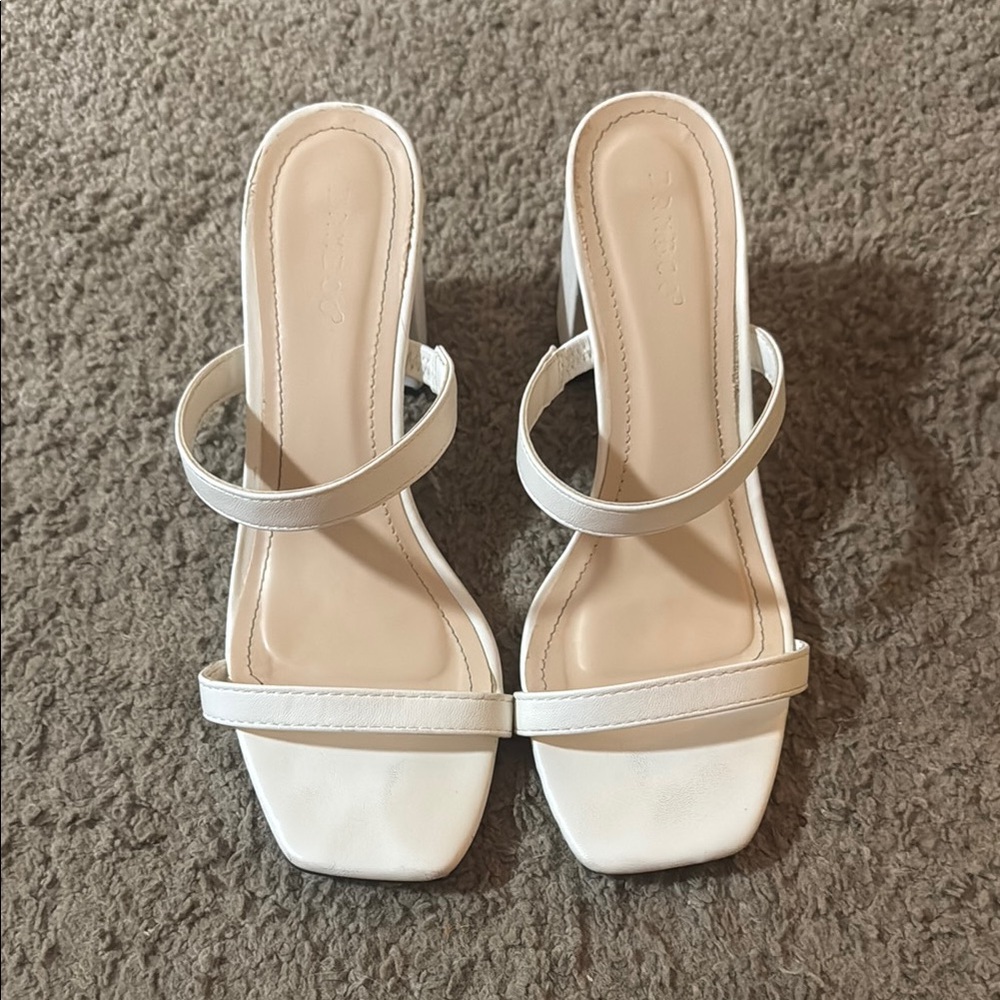 BAMBOO White Heels Square-Toe Block Heel
